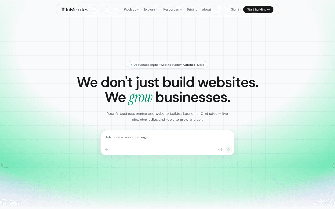 InMinutes homepage prompt — start from a short business description