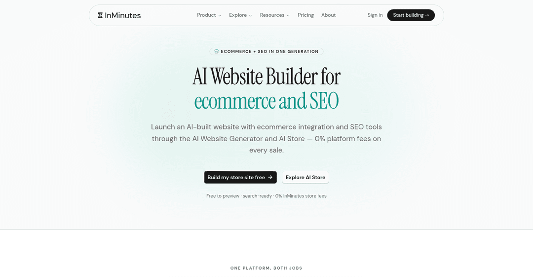 InMinutes AI website builder for local SEO
