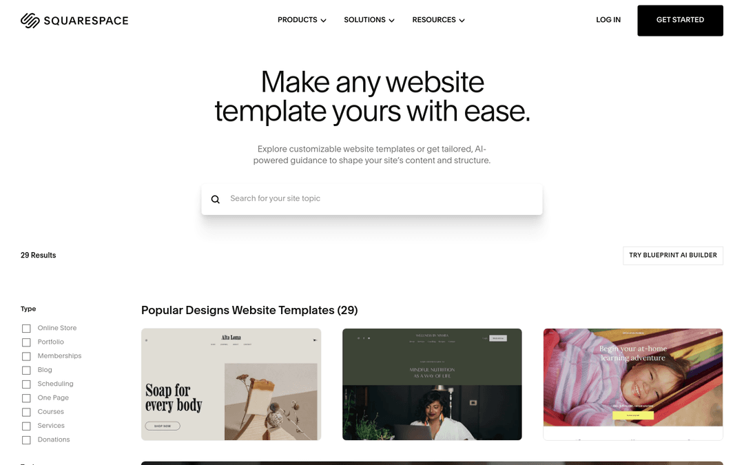 Squarespace website templates