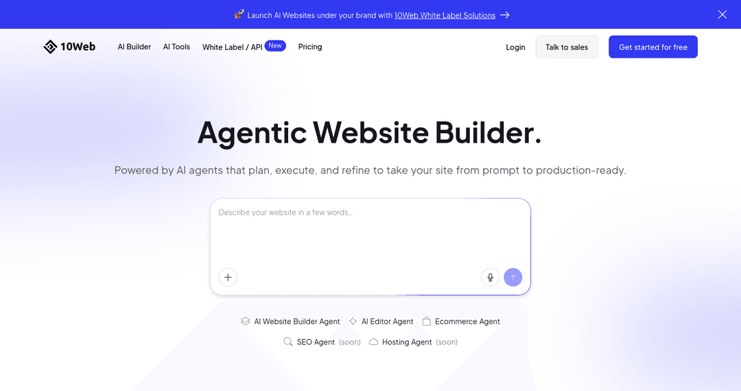 10Web agentic website builder homepage