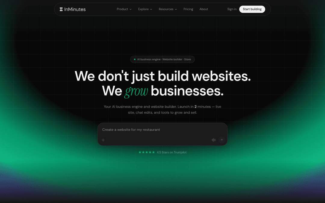 InMinutes AI website builder homepage