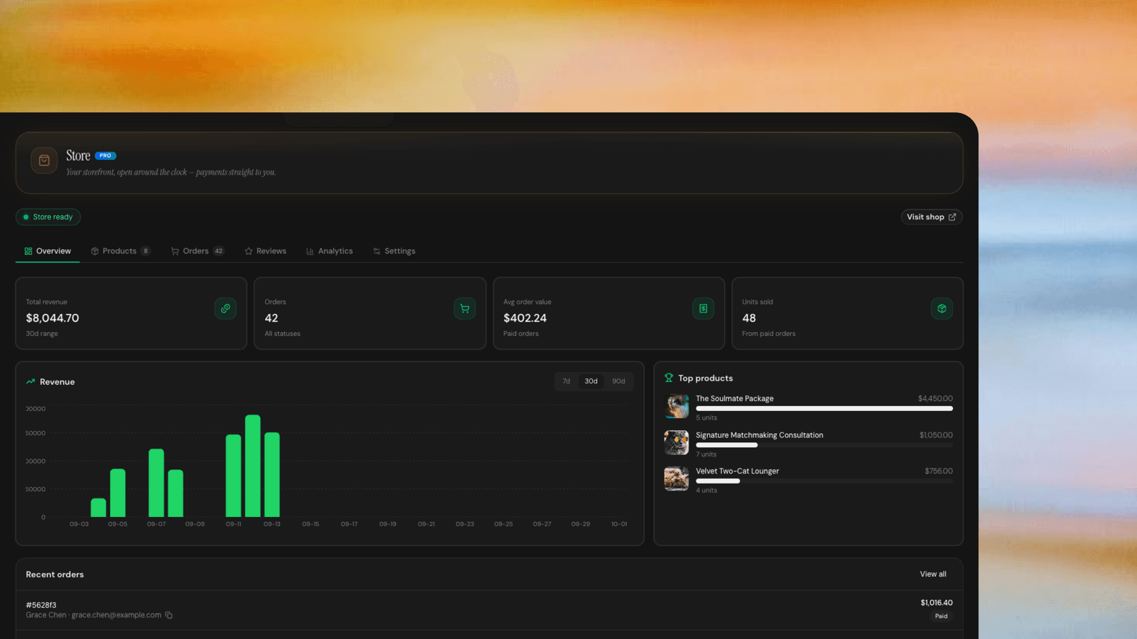 Store in the InMinutes dashboard