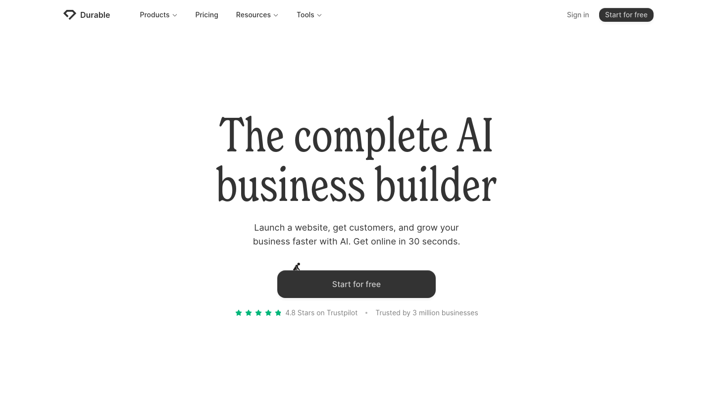Durable AI business builder homepage
