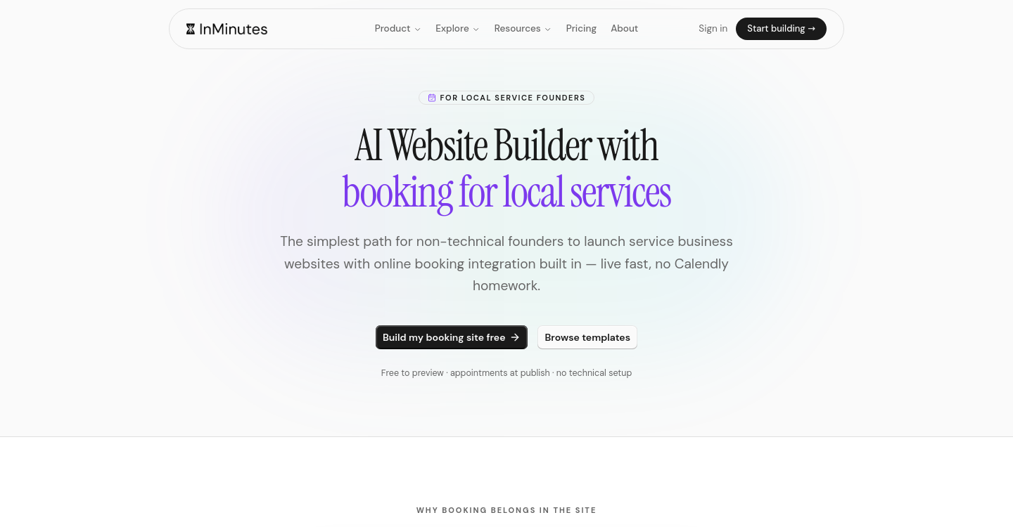 The InMinutes AI website builder with booking for local services