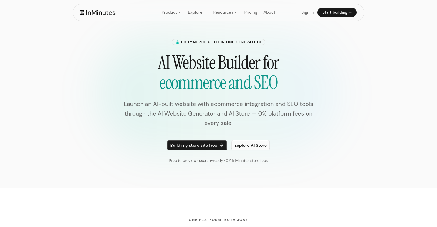 The InMinutes AI website builder for ecommerce and SEO