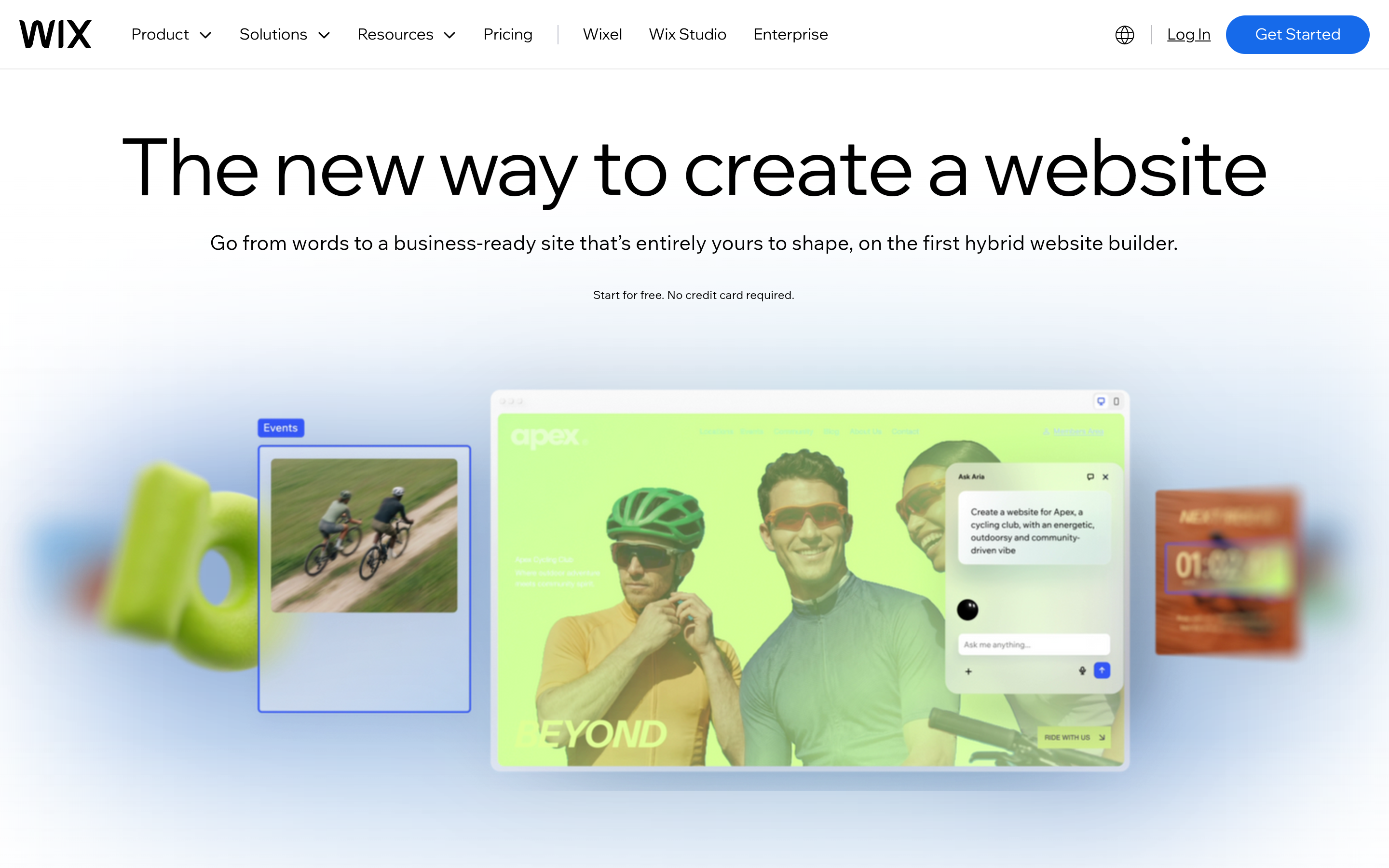Wix AI homepage hero