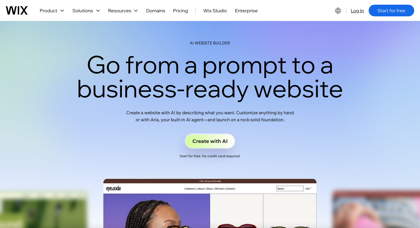 Wix AI website builder homepage