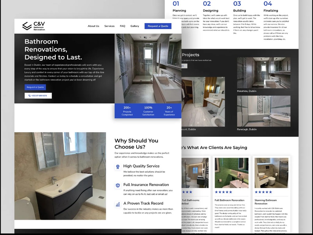 Bathroom renovation website with a quote request form — generated on InMinutes